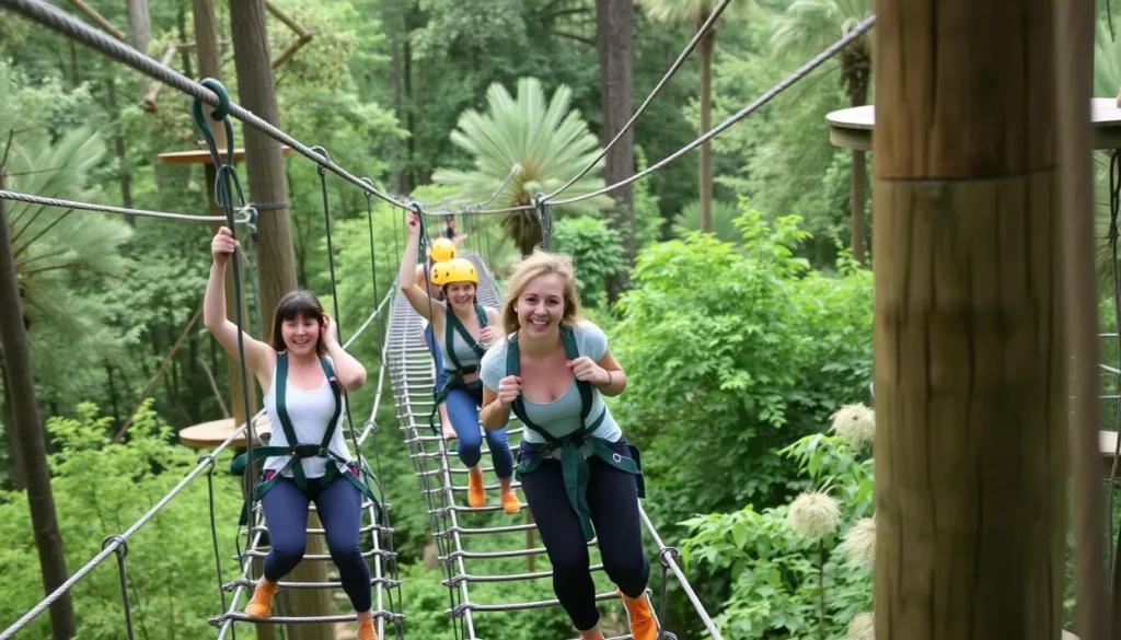 Image of participants navigating Go Ape Zipline Adventures' obstacle courses