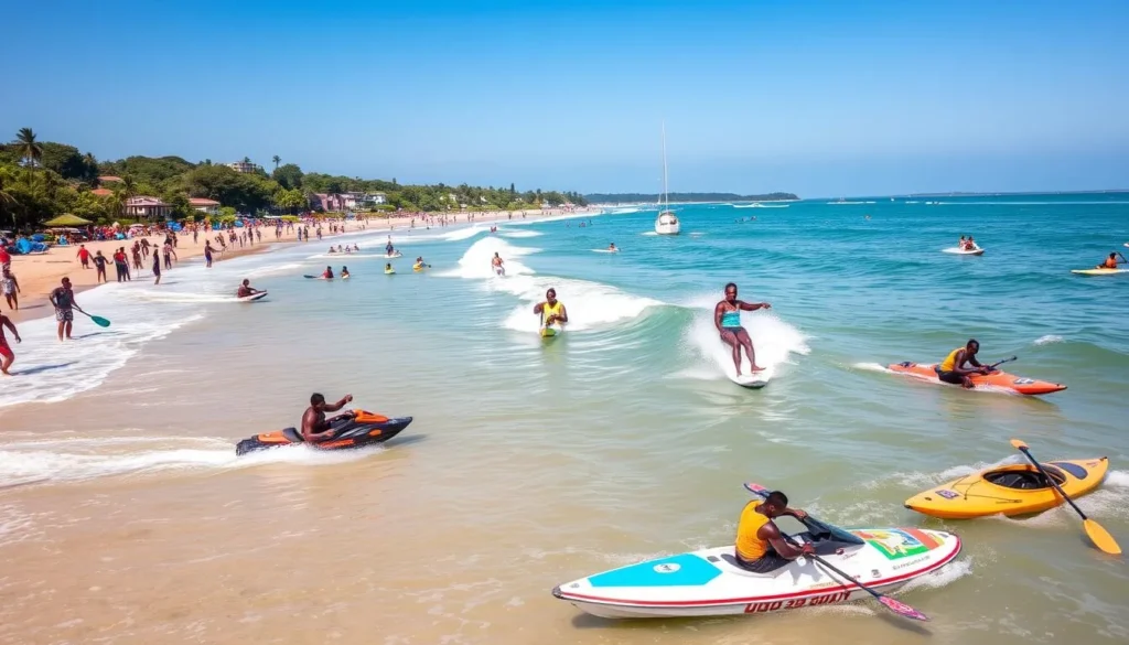 Image of people engaging in water sports on Benin's coast