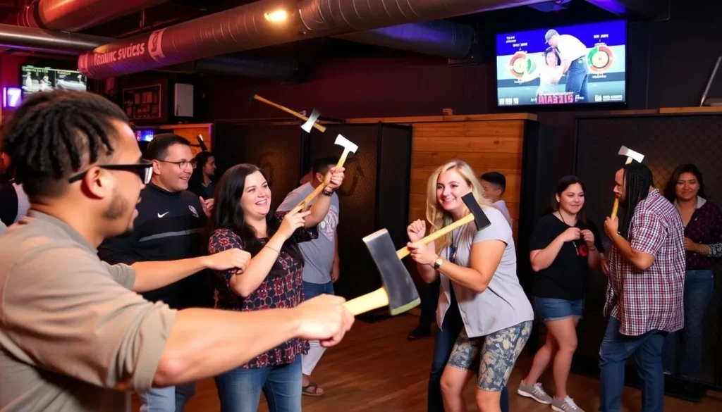 Image of people throwing axes at a venue in Indianapolis