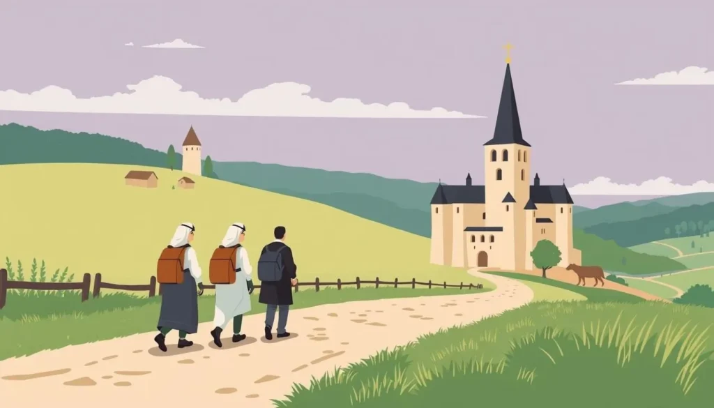 Image of pilgrims walking on the Camino de Santiago starting from Le Puy