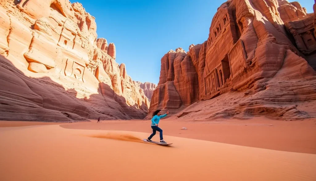 Image of sandboarding in Wadi Rum