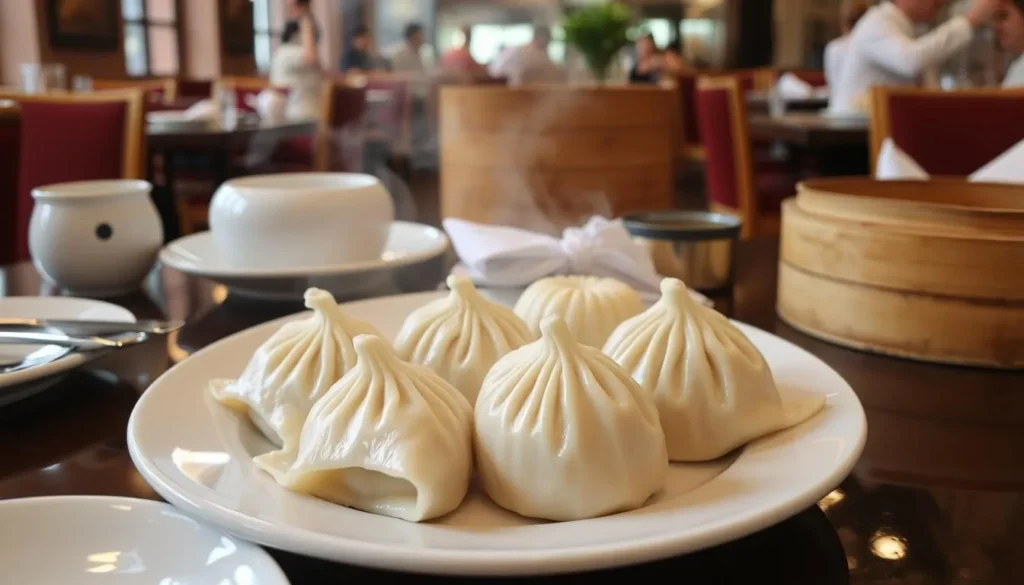 Image of steamed dumplings and buns being served at a dim sum restaurant.