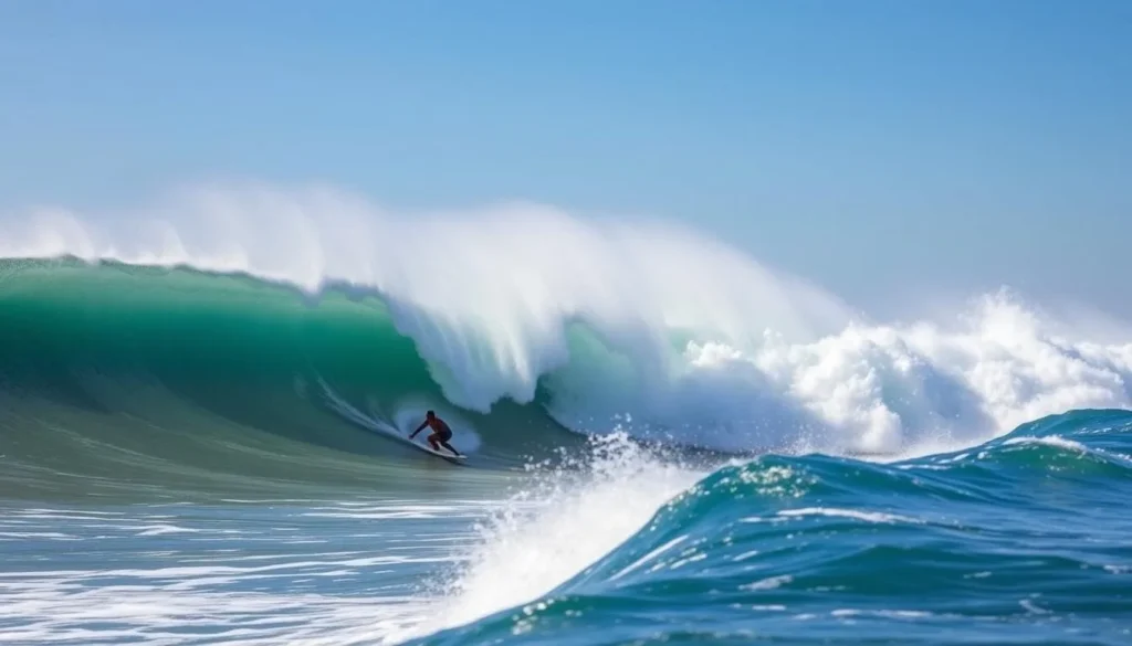 Image of surfers riding the big waves at The Wedge