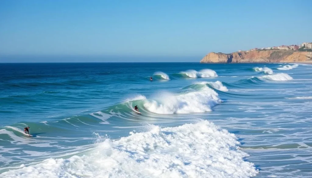 Image of surfers riding waves at Santa Catalina