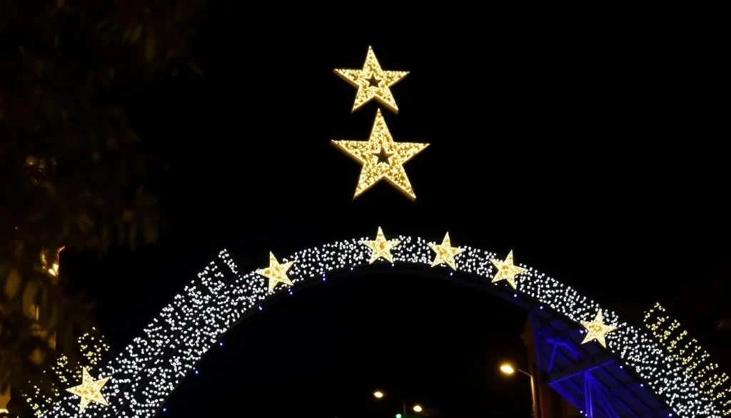 Image of the 3rd Street Star Bridge at night with twinkling lights