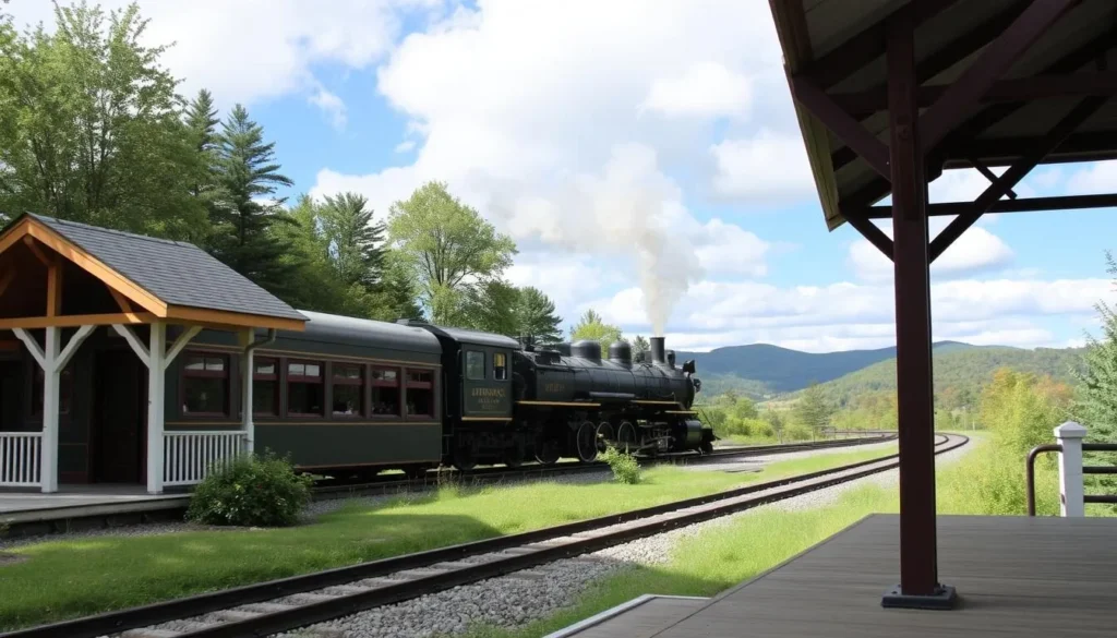 Image of the Adirondack Scenic Railroad train at a station.