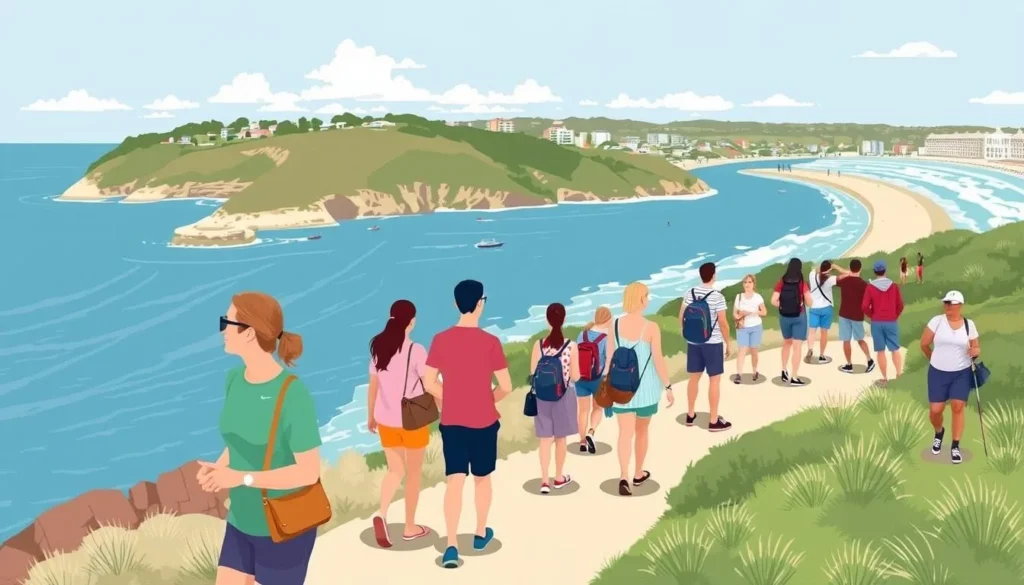 Image of the Bondi to Coogee Walk with people enjoying the scenic views