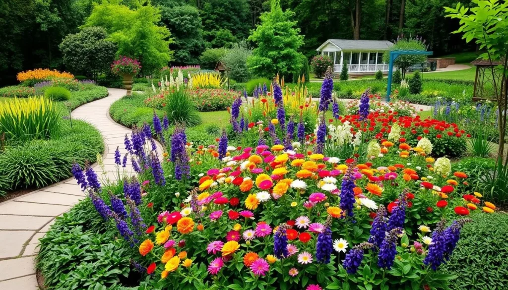 Image of the Botanical Garden of the Ozarks, featuring a beautiful floral display and serene walking trails.