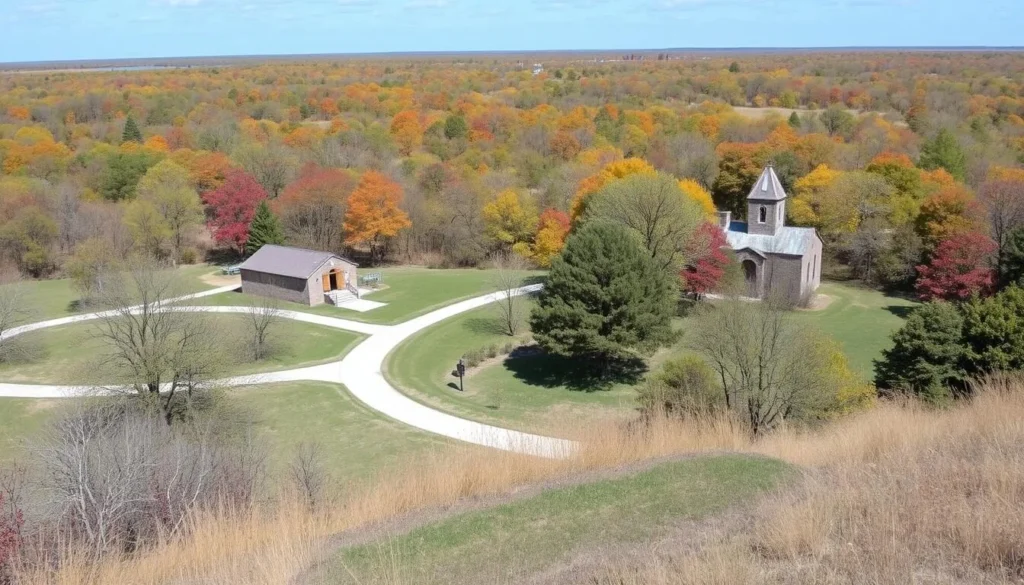 Image of the Brownsville Historic Battlefield Trail with a mix of historical landmarks and natural scenery