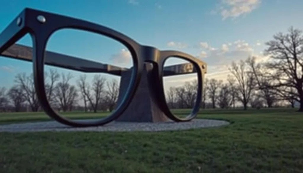 Image of the Buddy Holly Memorial Crash Site with giant glasses sculpture