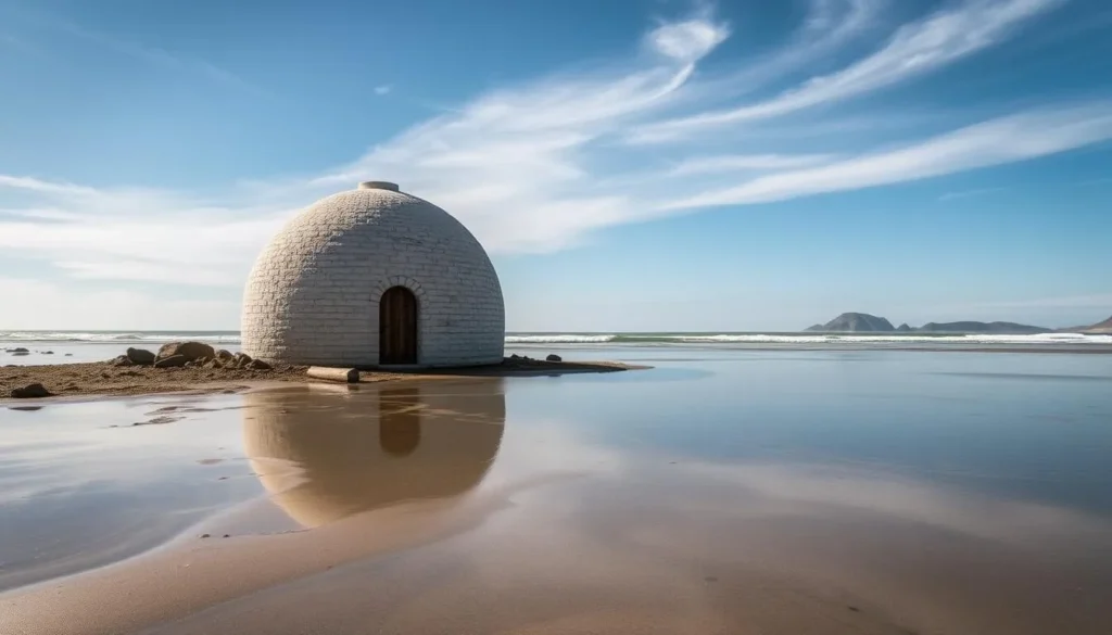 Image of the Cape Romano Dome House remains at low tide