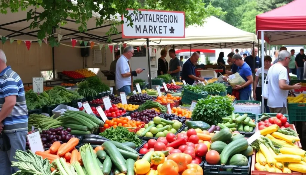 Image of the Capital Region Farmers Market with fresh produce on display