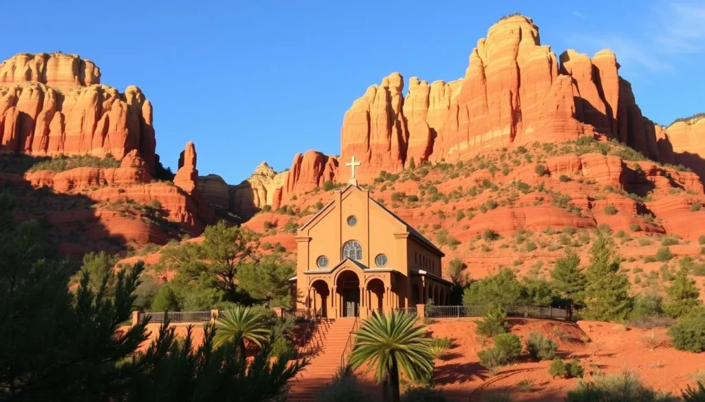Image of the Chapel of the Holy Cross nestled among Sedona's red rocks
