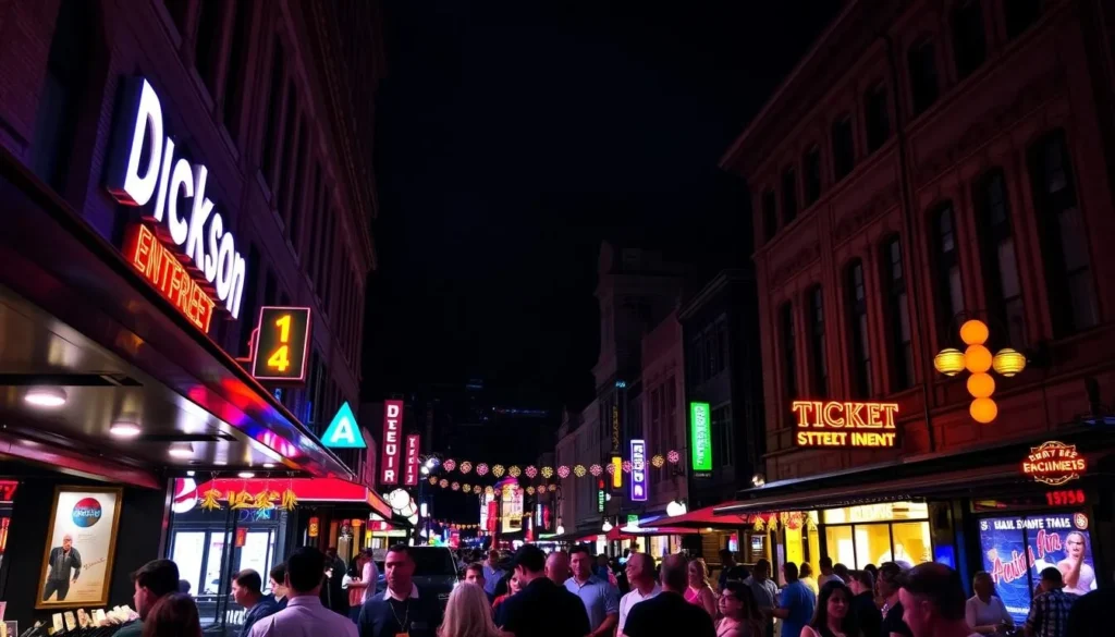 Image of the Dickson Street Entertainment District at night