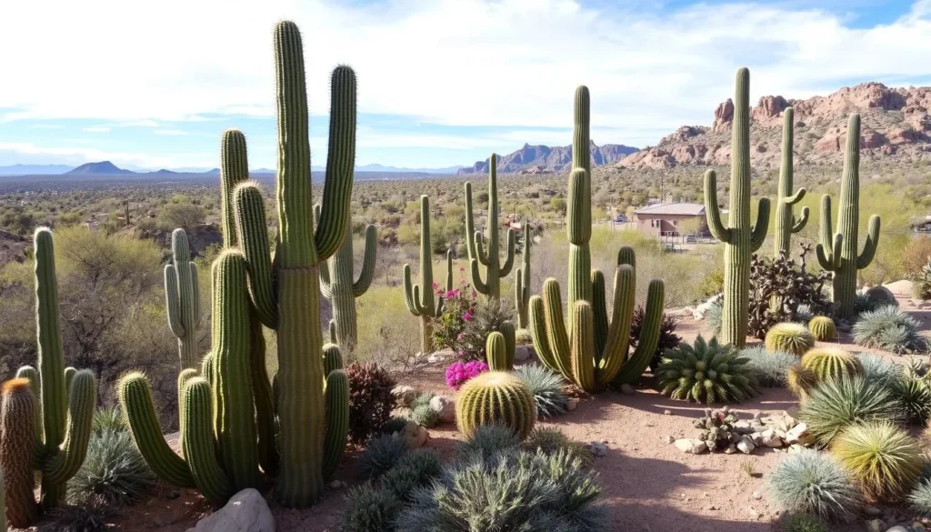 Image of the Ethel M Botanical Cactus Garden's beautiful desert landscape with a variety of cacti and succulents.