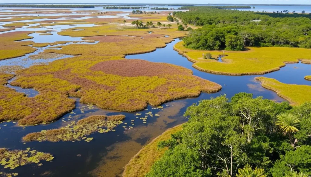 Image of the GTM Research Reserve's salt marshes and maritime hammock. Image of the GTM Research Reserve's salt marshes and maritime hammock.