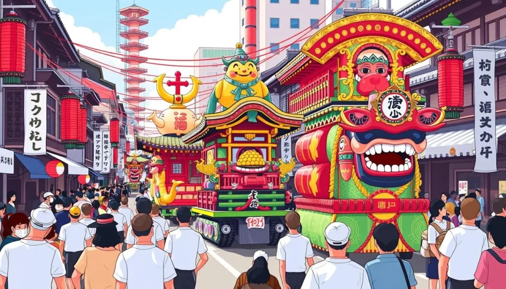 Image of the Gion Matsuri festival in Kyoto with traditional floats