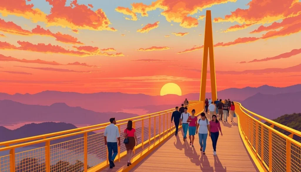 Image of the Golden Skybridge with visitors walking across