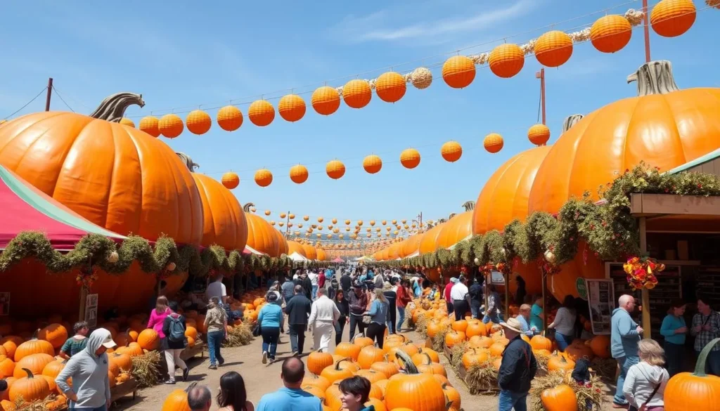 Image of the Half Moon Bay Pumpkin Festival with giant pumpkins and festive atmosphere