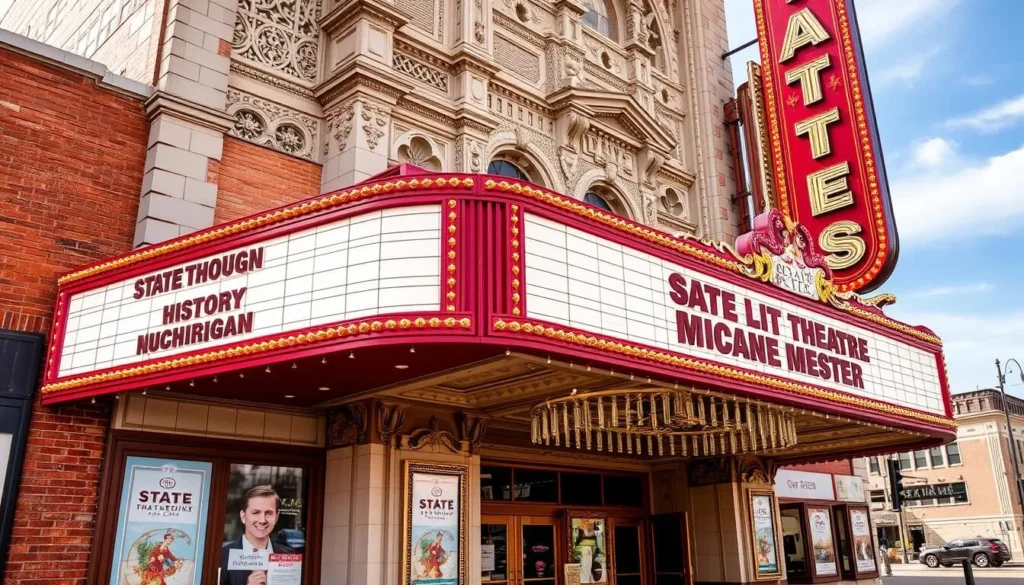 Image of the Historic State Theatre in Bay City, Michigan, showcasing its ornate exterior and marquee.