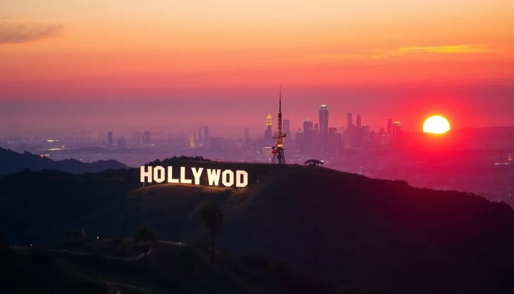 Image of the Hollywood Sign with the Los Angeles cityscape in the background