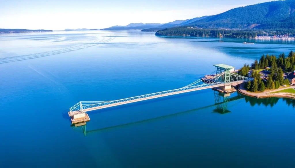 Image of the Hood Canal Floating Bridge connecting to the Olympic Peninsula