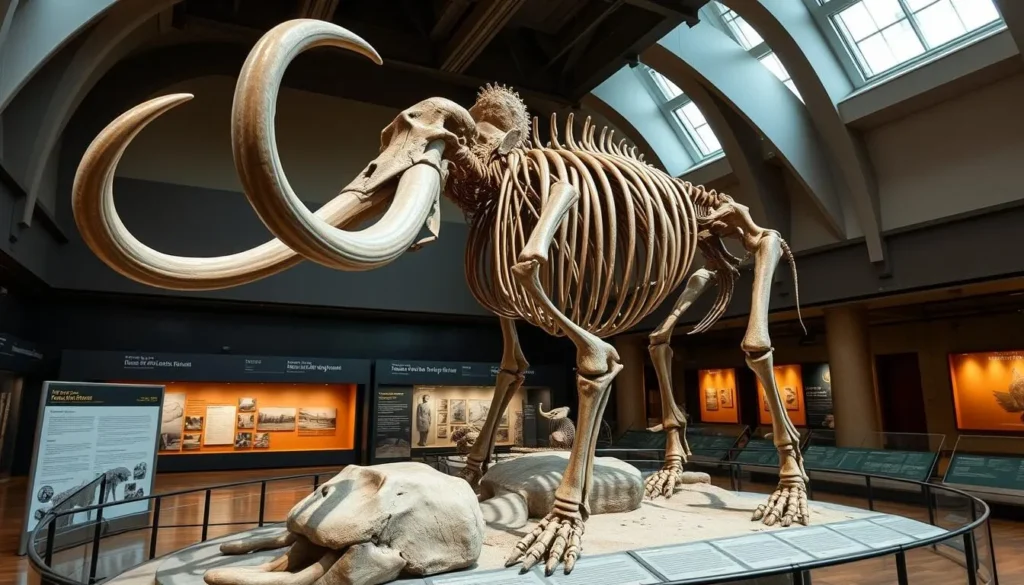 Image of the Ice Age mastodon skeleton exhibit at the New York State Museum