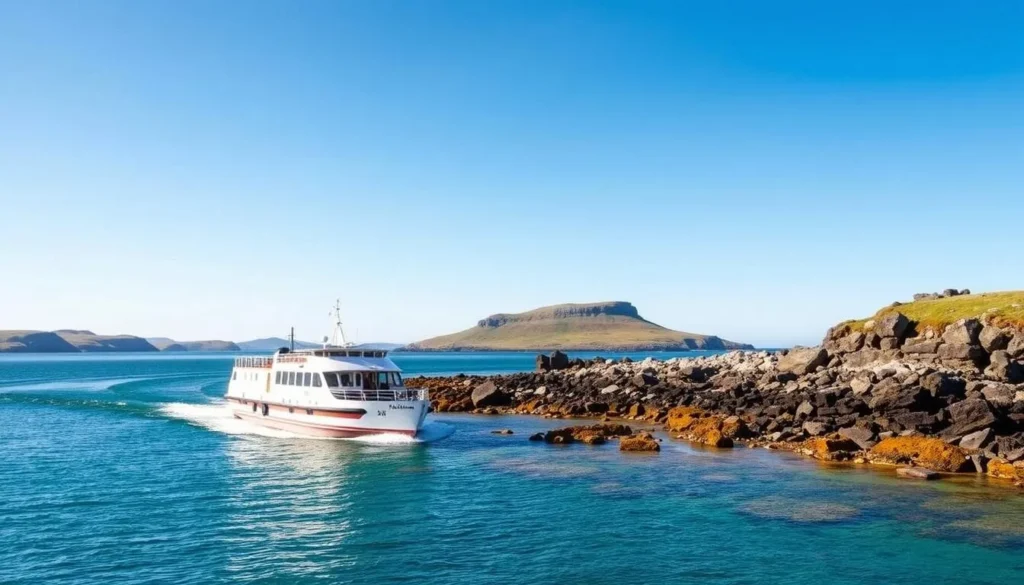 Image of the Isle of Iona ferry approaching the island