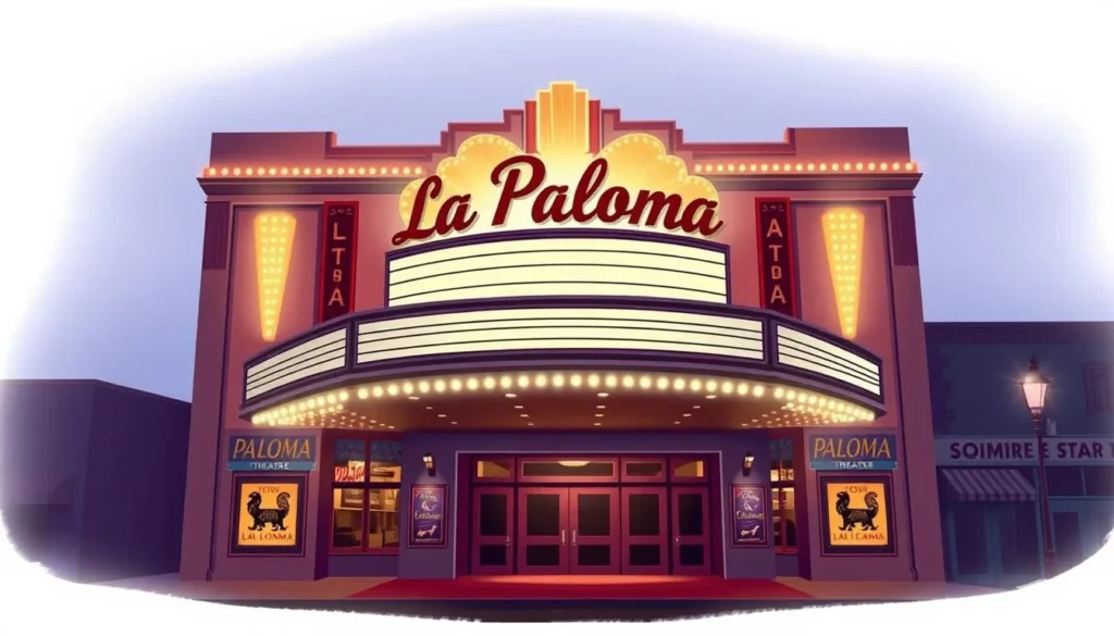 Image of the La Paloma Theatre's exterior with its iconic marquee