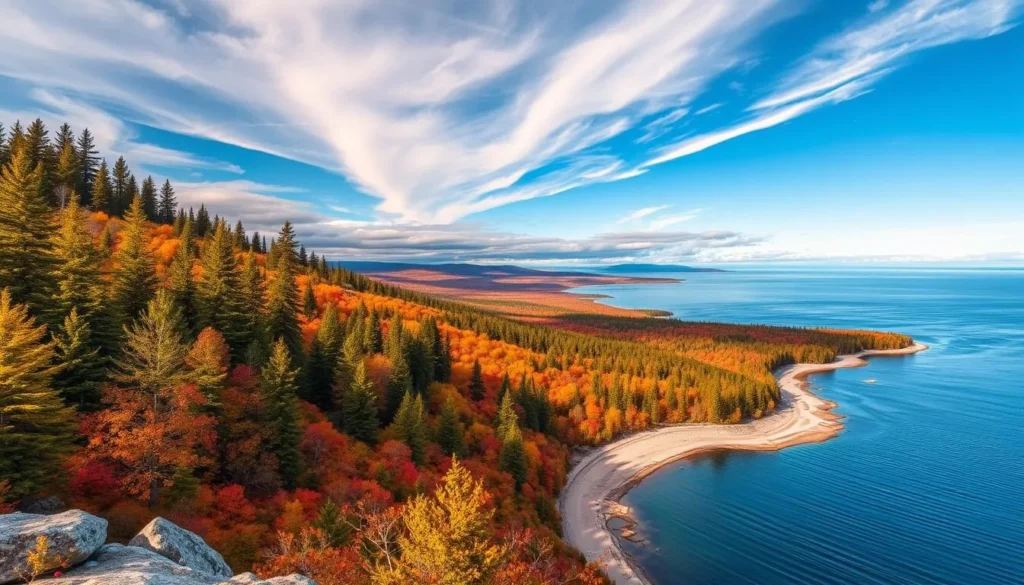 Image of the Lake Superior National Scenic Byway with a scenic lake view