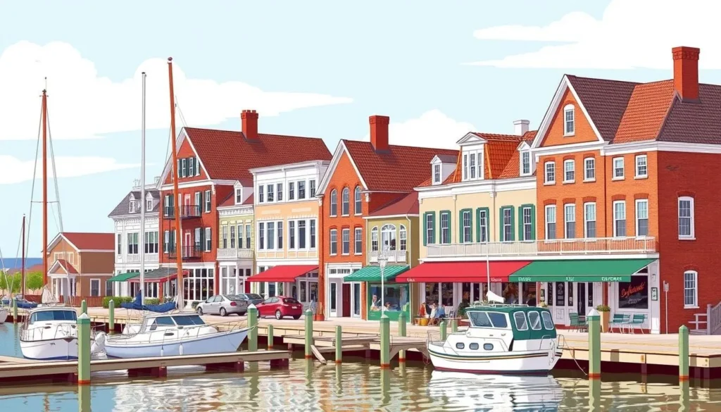 Image of the Lewes Historic District with historic buildings and a marina