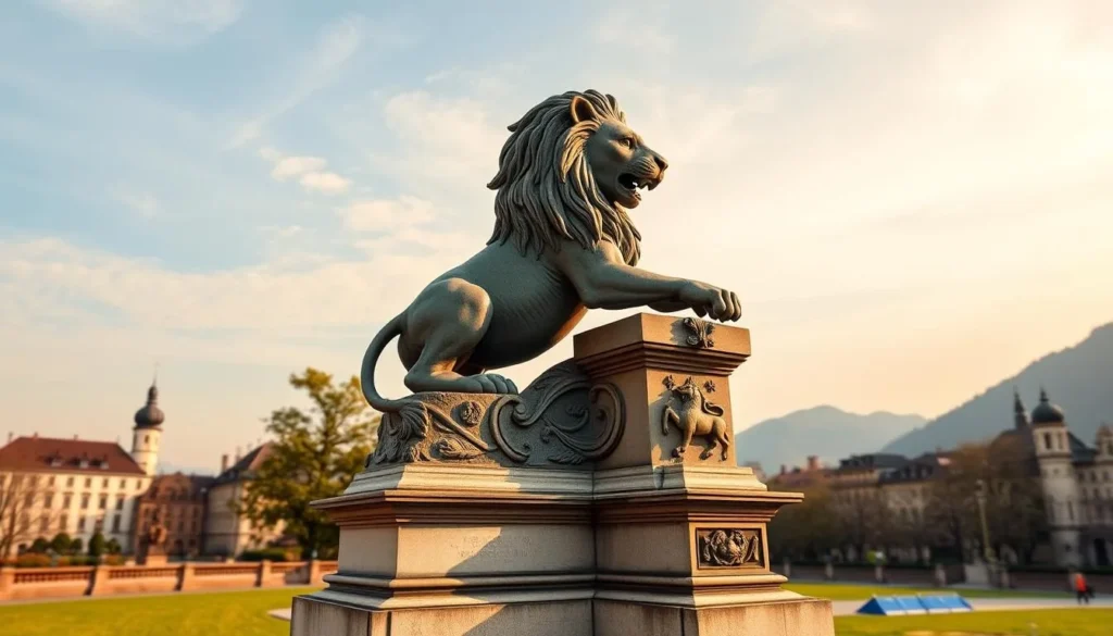 Image of the Lion Monument in Lucerne, Switzerland, with a serene background