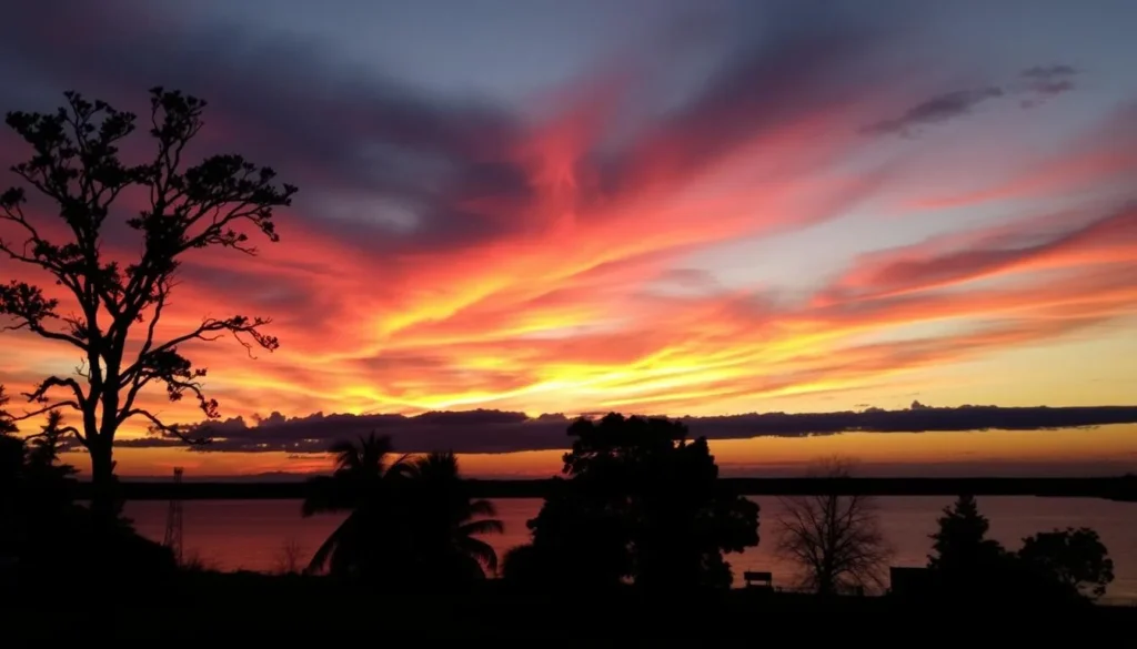 Image of the Mandeville lakefront at sunset