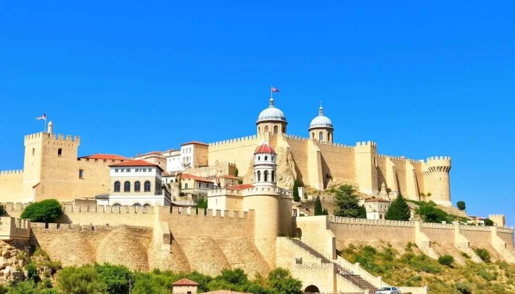 Image of the Medieval City of Rhodes with its fortified walls and historic buildings