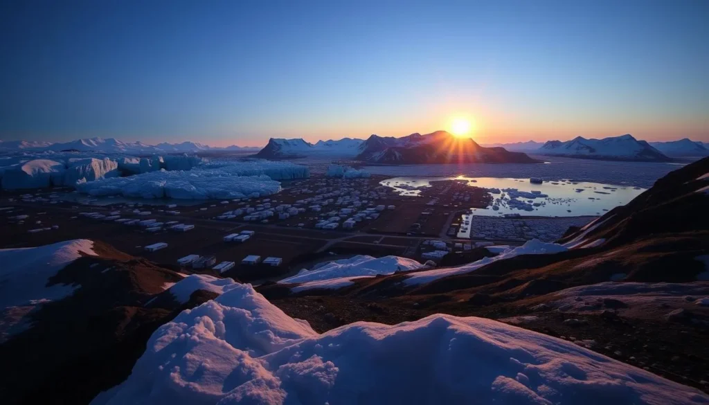 Image of the Midnight Sun over Ilulissat, Greenland Image of the Midnight Sun over Ilulissat, Greenland