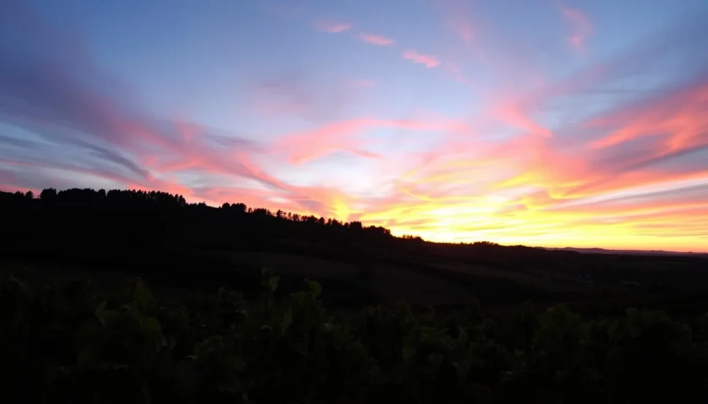Image of the Moselle Valley vineyards during sunset