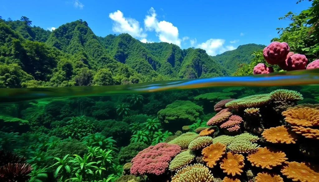 Image of the National Park of American Samoa's lush rainforest and coral reefs.