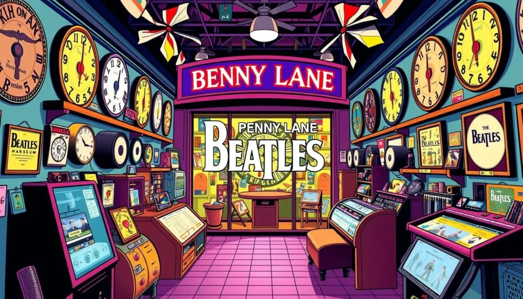 Image of the Penny Lane Beatles Museum with a display of Beatles memorabilia