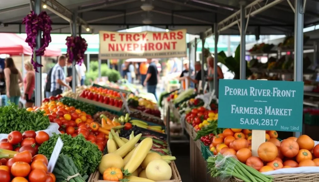 Image of the Peoria RiverFront Farmers Market with fresh produce on display