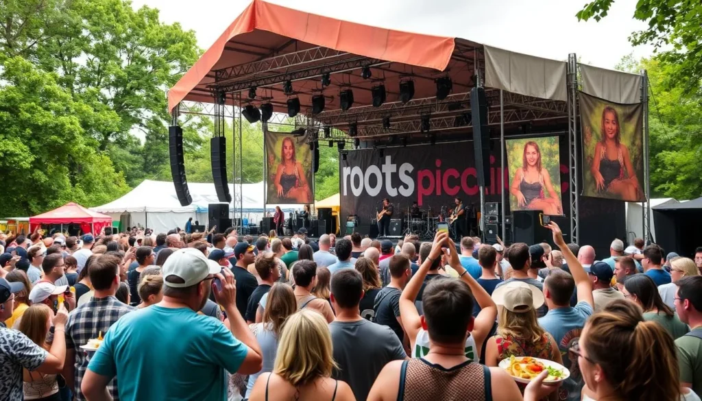 Image of the Roots Picnic stage with a crowd of people enjoying food and music