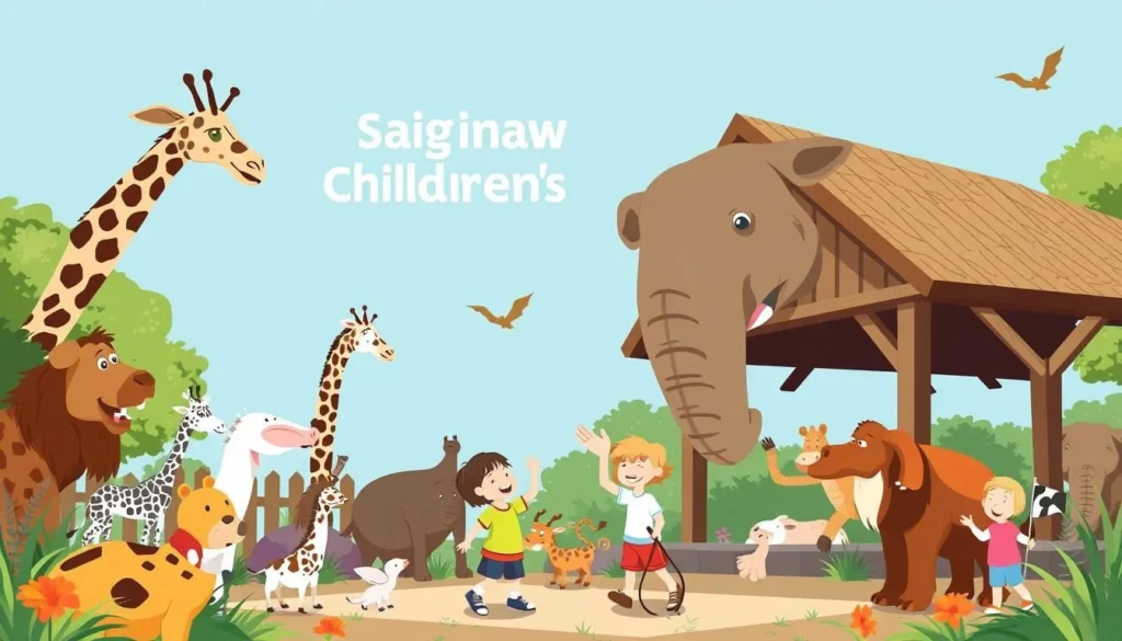Image of the Saginaw Children's Zoo with various animals and happy children