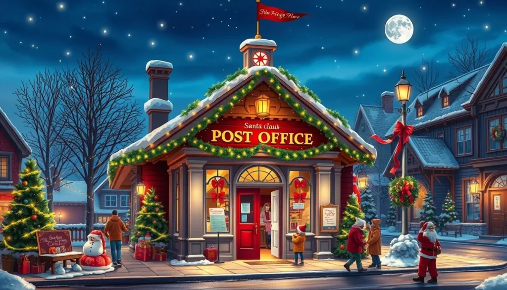Image of the Santa Claus Post Office on Kringle Place during the holiday season