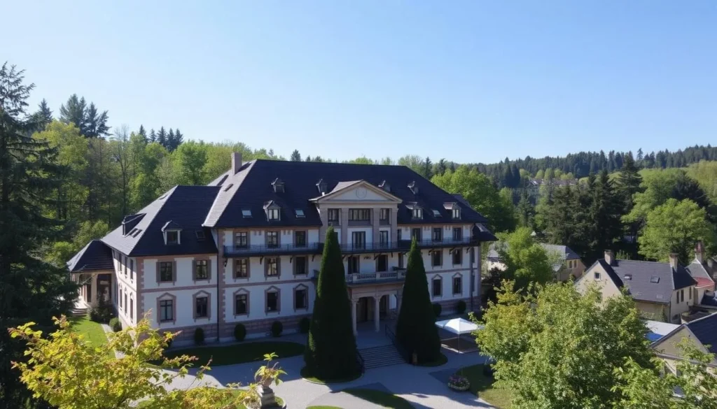 Image of the Thermia Palace hotel in Piešťany with its elegant architecture and serene surroundings