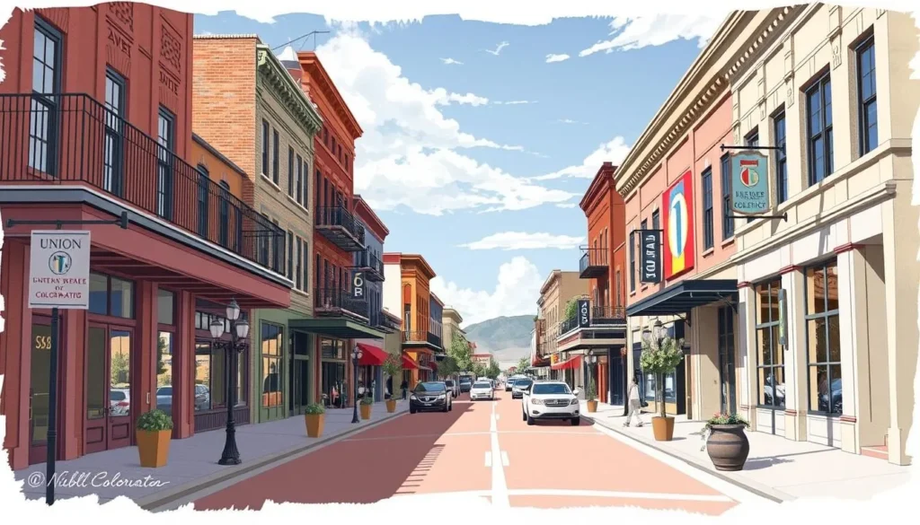 Image of the Union Avenue Historic District in Pueblo, Colorado, showcasing its historic buildings and vibrant atmosphere