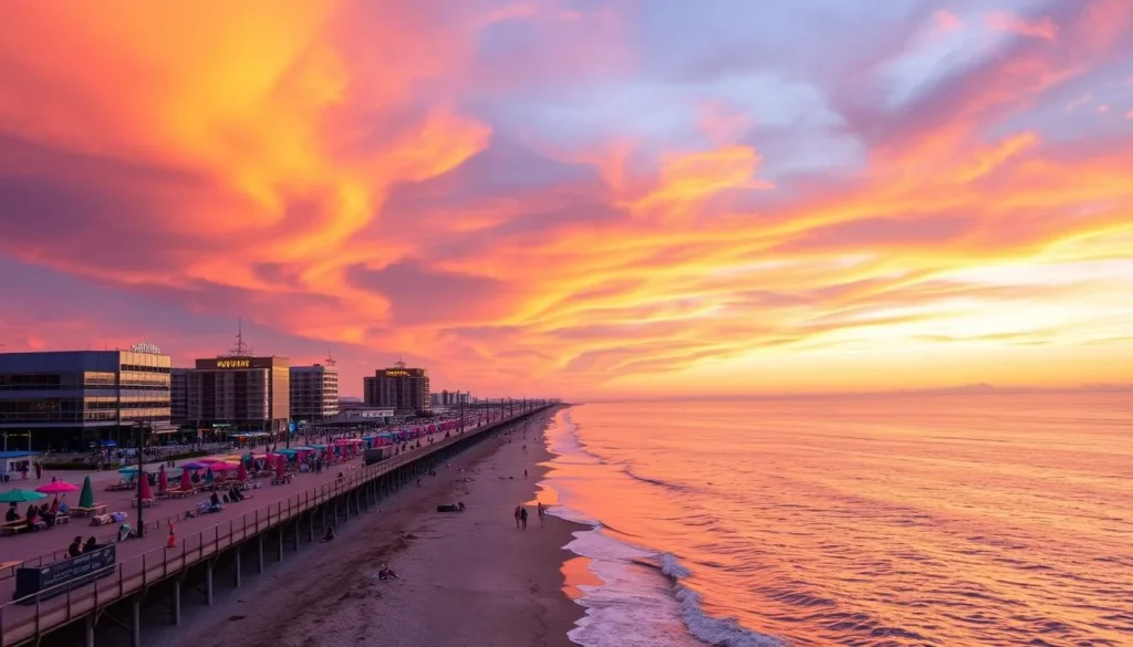 Image of the Virginia Beach Boardwalk at sunset