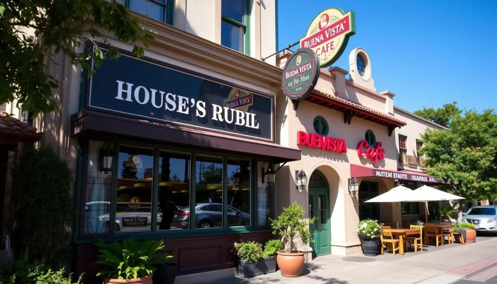 Image of the exterior of the House of Prime Rib or Buena Vista Cafe.