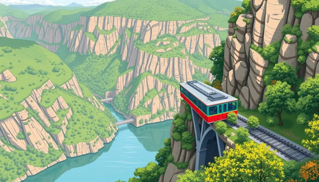 Image of the funicular railway at the bottom of the West Sea Grand Canyon