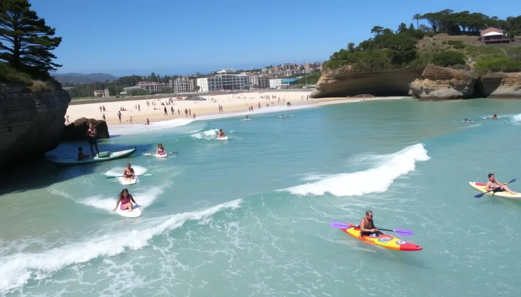 Image of various water activities at Manly Beach