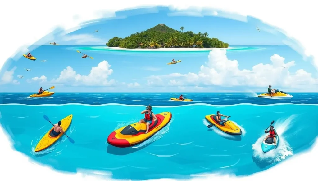 Image of various water sports activities around Isla Palomino