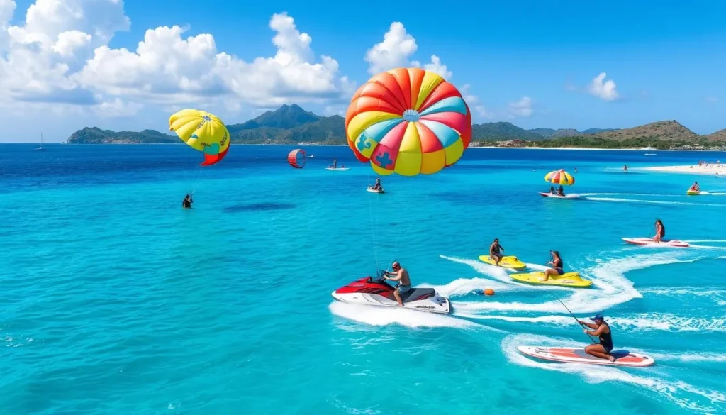 Image of various water sports activities at Grand Anse Beach